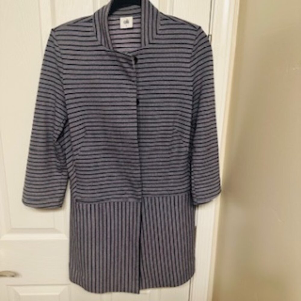 Cabi Williams Jacket/Blazer/Car Coat; Grey/Black Stripe - Sz. S